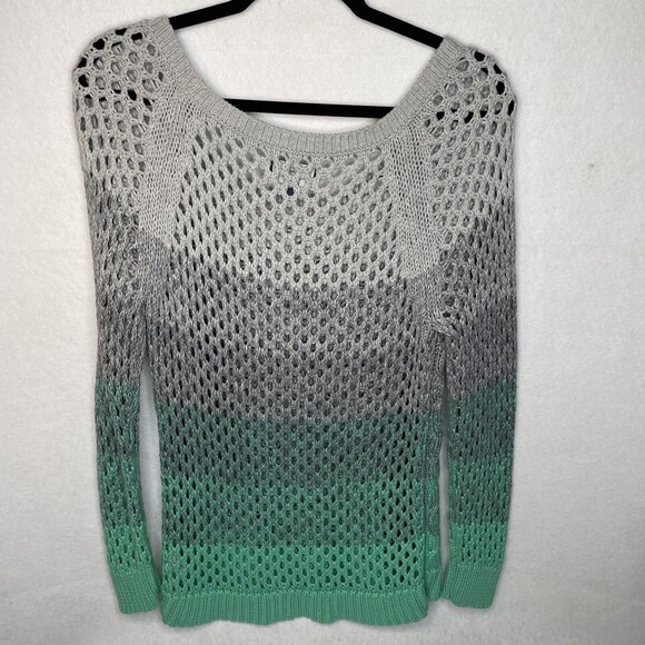 American Eagle Women Sweater Gray Green Ombre Open Cable Knit Cotton Medium - Picture 6 of 9